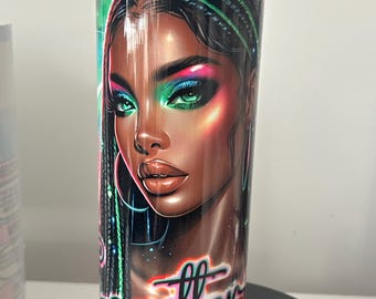 Skinny 20oz Zodiac African Women Tumbler, Gift for Women, Sagittarius Themed Tumbler