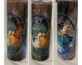 Skinny 20oz Globe Themed Tumbler w/Lid and Straw