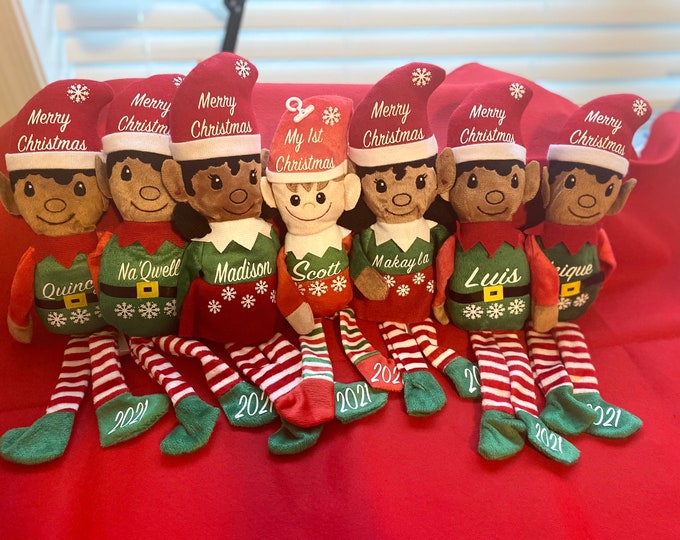 Featured listing image: Personalized Christmas Elf, Stuffed Elf, Stocking Stuffer, Multicultural Plush Elves, Christmas Decorations, Christmas Elf
