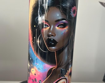 Skinny 20oz Zodiac African Women Tumbler, Gift for Women, Gemini Themed Tumbler