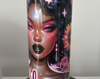 Skinny 20oz Zodiac African Women Tumbler, Gift for Women, Libra Themed Tumbler