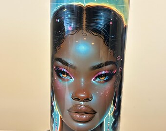 Skinny 20oz Zodiac African Women Tumbler, Gift for Women, Taurus Themed Tumbler