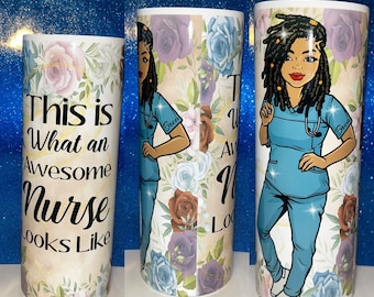 Custom Skinny 20oz Tumbler with Lid and Straw, Personalized Tumbler, Personalized Gift for Nurses
