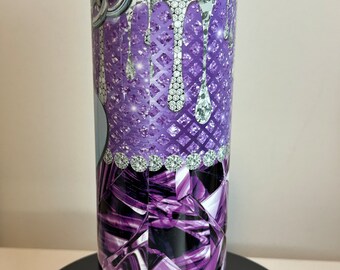 Purple Bling Tumbler, Stainless Steel Tumbler, Skinny 20oz Tumbler w/Lid and Straw