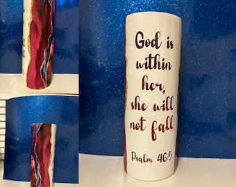 Skinny 20oz Christian Tumbler w/Lid and Straw, Bible Verse Tumbler, Religious Gifts, Gift for Women, Psalm 46:5