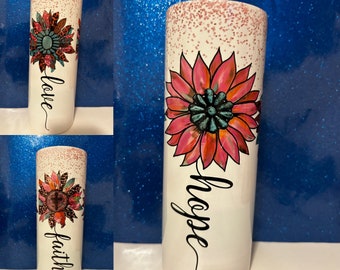 Skinny 20oz Christian Tumbler w/Lid and Straw, Bible Verse Tumbler, Religious Gifts, Gift for Women, Faith Hope Love