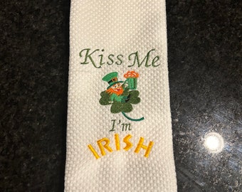 St. Patty's Day Embroidered Kitchen Towel, Kitchen Decor, Gift for Him, Birthday Gift, Anniversary Gift, Housewarming Gift, Father’s Day