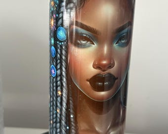 Skinny 20oz Zodiac African Women Tumbler, Gift for Women, Aquarius Themed Tumbler