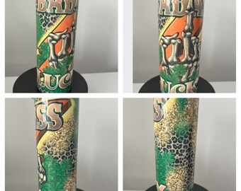 Skinny 20oz Funny St. Patrick’s Day Tumbler w/Lid and Straw, St. Patrick’s Day Themed Tumbler, “Badass Lucky”, Party Favor