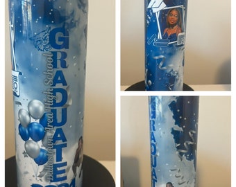 Skinny 20oz Graduation Themed Tumbler w/Lid and Straw, Graduation Gift, Party Favor, Birthday Gift
