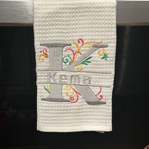 Split Monogram Embroidered Kitchen Towel, Kitchen Decor, Dish Towel, Birthday Gift, Anniversary Gift, Housewarming Gift, Wedding Gift