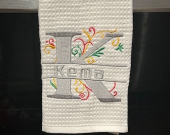 Split Monogram Embroidered Kitchen Towel, Kitchen Decor, Dish Towel, Birthday Gift, Anniversary Gift, Housewarming Gift, Wedding Gift