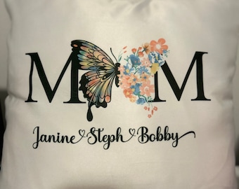 Mom Pillow, Butterfly Pillow, Family Pillow, Custom Name Pillow, Mothers Day Gift Pillow, Gift for Mom
