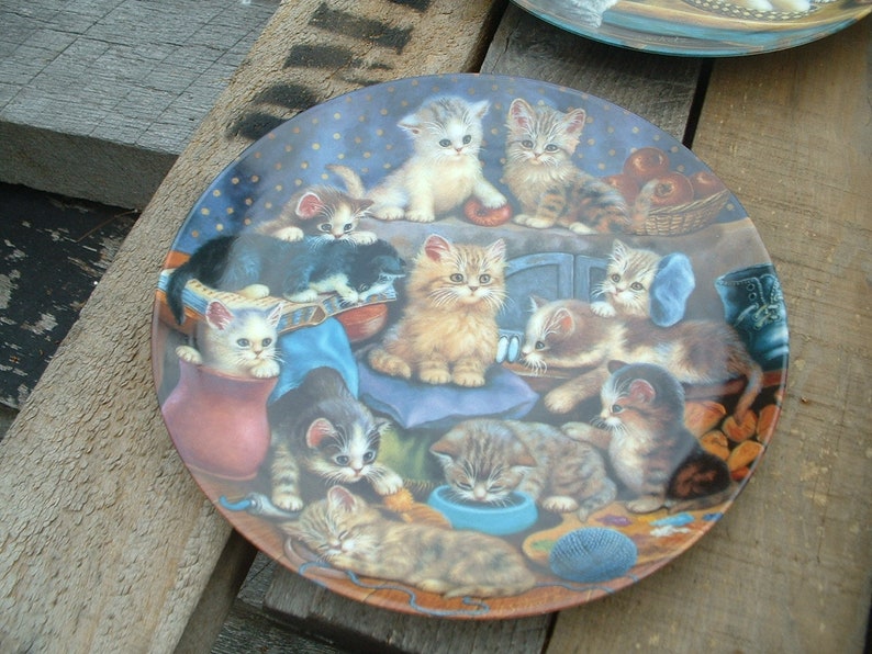 2 Litter Rascal Kitten Plates by Jurgen Schols Frisky Business and Kitchen Capers Bradford Exchange Collection Porcelain
