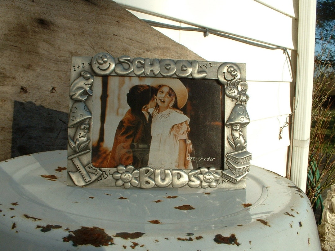 Vintage Pewter School Days Picture Frame Best Buds Mushrooms Etsy