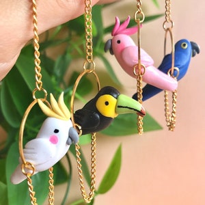 Hanging Bird Earrings/ Parrot Earrings/ Toucan Jewelry/ Cockatoo Earring/ Tropical Bird Earrings/ Summer Jewelry/Quirky Earrings/Fun Earring image 2