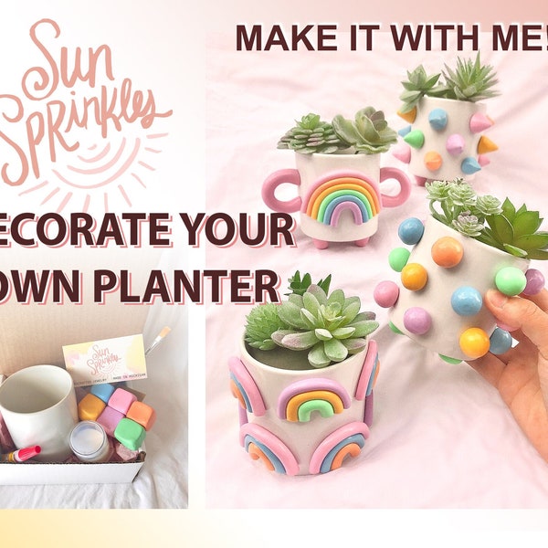 DIY Polymer Clay Decorated Planter Kit/ DIY Home Decor/ Crafting Kit/ Easy Craft Project/ Hobby Box/ Craft Party/ Make your own planter pot