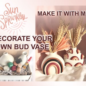 DIY Clay Decorated Bud Vase Kit / Maak je eigen NEUTRALE bud vaas / Crafting kit / Vase Craft kit / Keramische diy kit / Keramisch project / Kunst project afbeelding 1