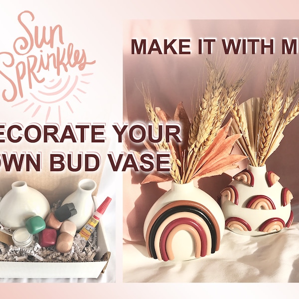DIY Clay Decorated Bud Vase Kit/ Make your own NEUTRAL bud vase/ Crafting kit/ Vase Craft kit/ Ceramic diy kit/ Ceramic project/ Art project