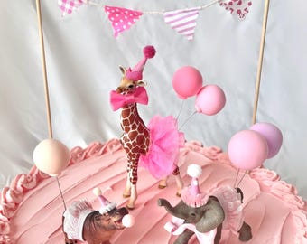 Baby Animal Cake Topper: Safari Themed Birthday or Baby Shower Party Decorations for Girl