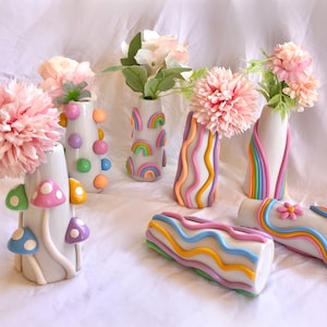 Retro Eclectic Colorful Bud Vase/ Cute Ceramic Vase/ Rainbow Pot Planter/ Modern ceramic vase/ pastel color ceramics/ Boho home decor