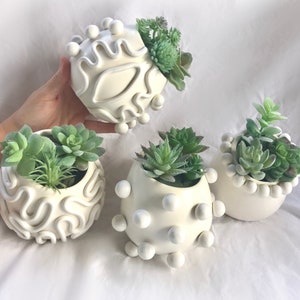 White Ceramic Wall Planters/ Boho Wall Hanging Planter/ Handmade planter pot/ retro eclectic home decor/