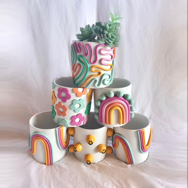 Retro Eclectic Colorful Planters/ Cute Ceramic Planter/ Rainbow Pot Planter/ Modern ceramic planter/ Boho home decor/ plant lady gifts