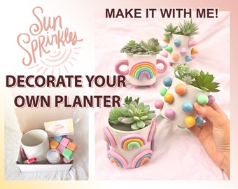 DIY Polymer Clay Decorated Planter Kit/ DIY Home Decor/ Crafting Kit/ Easy Craft Project/ Hobby Box/ Craft Party/ Make your own planter pot