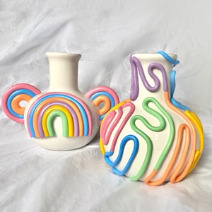 5" Tall Retro Eclectic Colorful Bud Vase/ Cute Ceramic Vase/ Rainbow Pot Planter/Modern ceramic vase/ pastel color ceramics/ Boho home decor