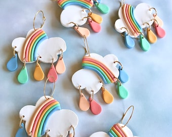 Rainbow Cloud Earrings/ Colorful Earrings/ Cute Cloud Earrings/ Modern Earrings/ Fun Earrings/ Funky Earrings/ Rainbow Jewelry/ Kitschy