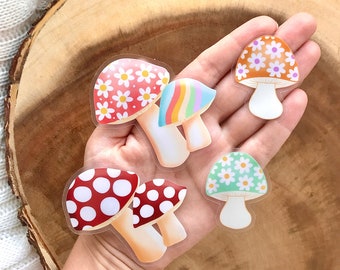 Colorful Groovy Hippie Style Mushroom Stickers: Laminated Waterproof Vinyl Decal