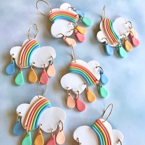 Rainbow Cloud Earrings/ Colorful Earrings/ Cute Cloud Earrings/ Modern Earrings/ Fun Earrings/ Funky Earrings/ Rainbow Jewelry/ Kitschy