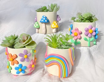 Retro Eclectic Colorful Planters/ Cute Ceramic Planter/ Rainbow Pot Planter/ Modern ceramic planter/ Boho home decor/ plant lady gifts