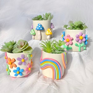 Retro Eclectic Colorful Planters/ Cute Ceramic Planter/ Rainbow Pot Planter/ Modern ceramic planter/ Boho home decor/ plant lady gifts