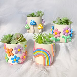 Retro Eclectic Colorful Planters/ Cute Ceramic Planter/ Rainbow Pot Planter/ Modern ceramic planter/ Boho home decor/ plant lady gifts image 1