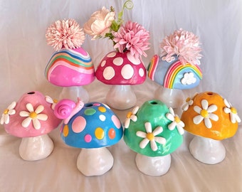 Colorful Mushroom Vase/ Retro Cottagecore Mushrooms/ Cute Home Decor/ Colorful Home Decor/ Quirky Home Accents/ Funky Vases/ Flower Pot