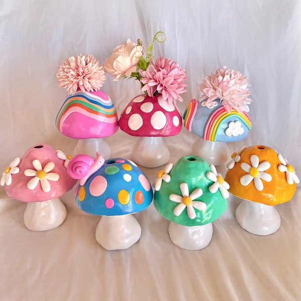 Colorful Mushroom Vase/ Retro Cottagecore Mushrooms/ Cute Home Decor/ Colorful Home Decor/ Quirky Home Accents/ Funky Vases/ Flower Pot