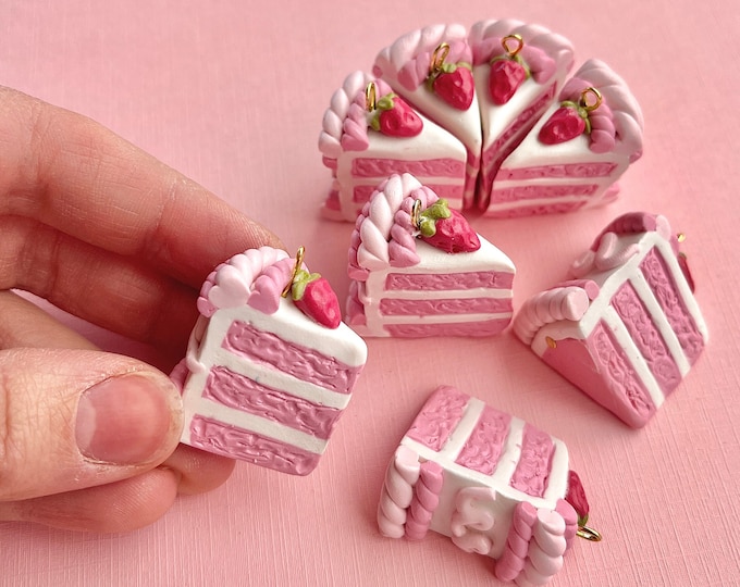 Pink Strawberry Cake Earrings: Polymer Clay Kawaii Jewelry
