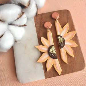 Split Sunflower Earrings/Eclectic Sunflower Earrings/ Statement Earrings, Artsy flower earrings, Modern hippie earrings, boho earring desert image 1