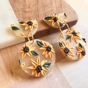 Sunflower Earrings/ Polymer Clay Earrings/ Summer Earrings/ floral earrings/ Statement Earrings/ Modern Earrings/ Sunflower Jewelry