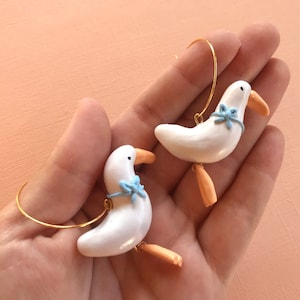 Mother Goose Earrings/ Cottagecore earrings/ cottagecore jewelry/ goose with a bow earrings/ cute goose earrings/ kawaii animal earring