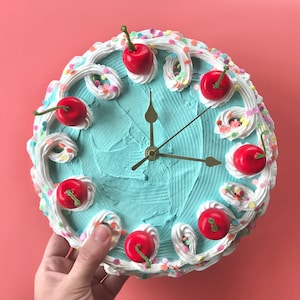 Cake Clock/ Decorative Wall Clock/ Y2k aesthetic home decor/ cute cake home accent/ faux cake/ dummy cake/ unique colorful home decor image 1