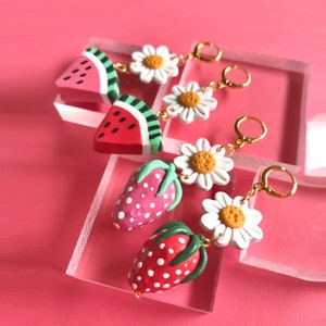 Strawberry Earrings/ Watermelon Earrings/ Fruit Earrings/ Fruit Jewelry/ Strawberry Jewelry/ Summer Earrings/ Statement Earrings/ Cute