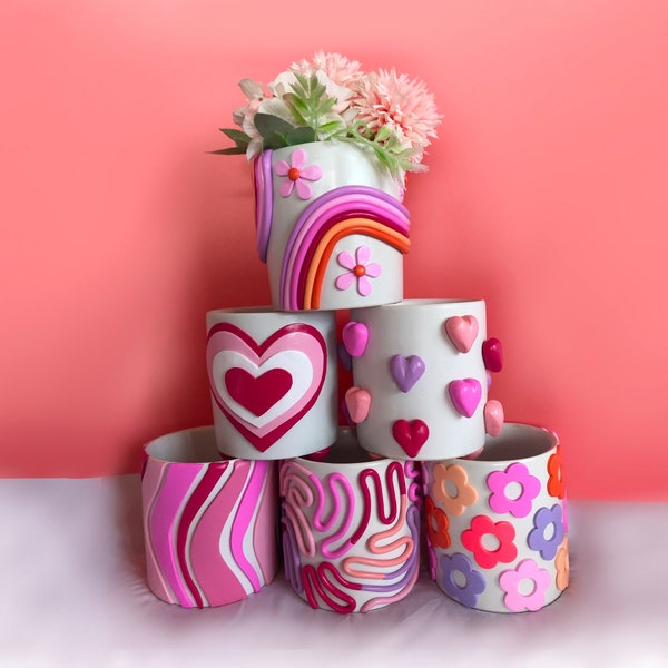 Vasos Retro Ecléticos Rosa/ Vaso de Cerâmica Bonito/ Vaso de Arco-Íris/ Vaso de Cerâmica Moderno/ Decoração Boho para Casa/ Presentes para Senhoras das Plantas