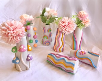 Retro Eclectic Colorful Bud Vase/ Cute Ceramic Vase/ Rainbow Pot Planter/ Modern ceramic vase/ pastel color ceramics/ Boho home decor
