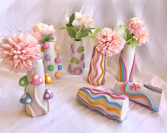 Retro Eclectic Colorful Bud Vase/ Cute Ceramic Vase/ Rainbow Pot Planter/ Modern ceramic vase/ pastel color ceramics/ Boho home decor