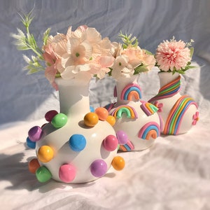 5 Tall Retro Eclectic Colorful Bud Vase/ Cute Ceramic Vase/ Rainbow Pot Planter/Modern ceramic vase/ pastel color ceramics/ Boho home decor image 1