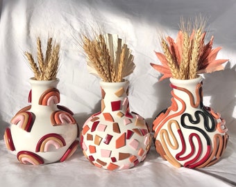 5" Tall Retro Eclectic Desert Bud Vase/ Cute Ceramic Vase/ Rainbow Pot Planter/ Modern ceramic vase/ neutral ceramics/ Boho home decor