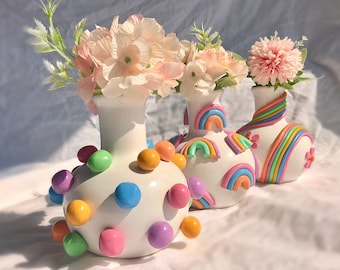 5" Tall Retro Eclectic Colorful Bud Vase/ Cute Ceramic Vase/ Rainbow Pot Planter/Modern ceramic vase/ pastel color ceramics/ Boho home decor