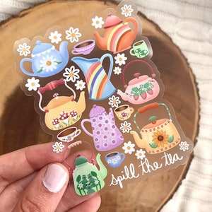 Teapot Sticker/ Spill the Tea Sticker/ Tea Party Sticker/ Tea Art/ Laminated Waterproof Weatherproof UV resistant Vinyl Sticker/ Parrot Spill the Tea